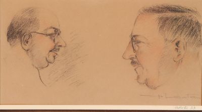 two drawings of a man with glasses and a man with a beard