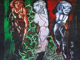 a painting of three women standing next to each other