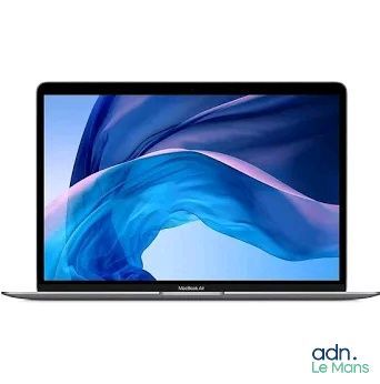 an apple macbook air laptop with a blue screen and a white background