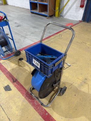 a blue cart with a blue handle and a blue cart with a red handle