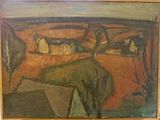 an image of a painting of a man riding a horse in a field