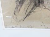 drawing of a horse ' s head in a white frame with a black border