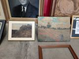 many framed pictures of a man in a suit and tie