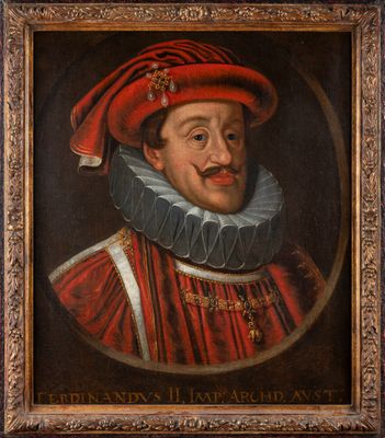 a painting of a man wearing a red hat and a red dress