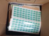 a box with a lot of stamps inside of it