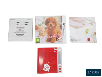 un chien assis à côté d'un lot de jeux Nintendo Wii