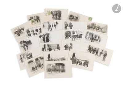 several old black and white photographs of people and horses