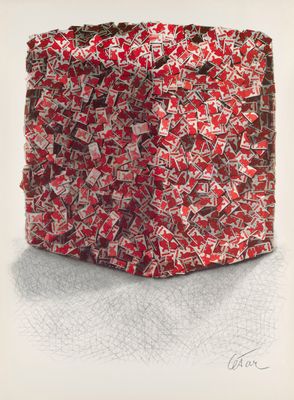 une image représentant un sac rouge et blanc dessiné