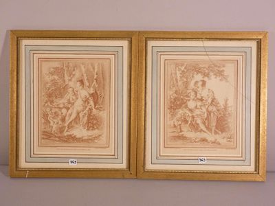 deux reproductions encadrées représentant une femme et un homme dans un paysage