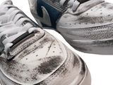 a close up of a pair of shoes that are dirty