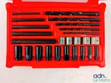 a red tool box with a bunch of drill bits in it