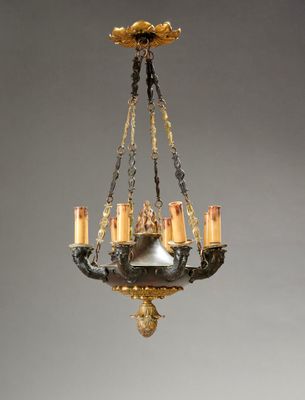 une image représentant un lustre avec des bougies suspendues au plafond