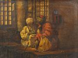 tableau représentant un homme et une femme assis devant une fenêtre