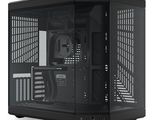a close up of a black computer case on a white surface