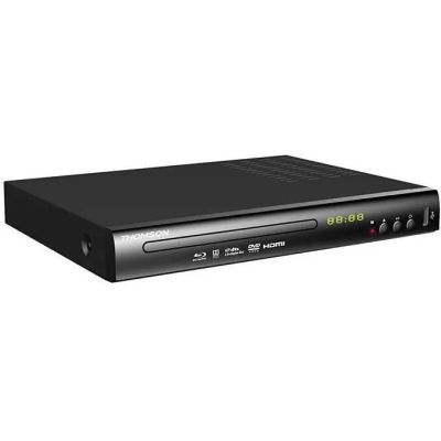 a black dvd player sitting on top of a white surface