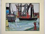 a picture of a painting of a boat in the water
