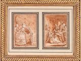 two framed engravings of a couple of figures in an interior