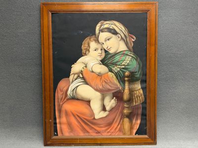 Chromolithographie: Vierge à l'Enfant d'après Raphael