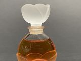 an image of a bottle of perfume with a flower on the top