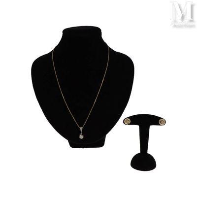 ensemble collier et boucles d'oreilles présenté sur un mannequin devant un fond blanc