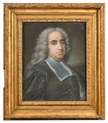 un tableau représentant un homme aux cheveux blancs et vêtu d'une chemise noire