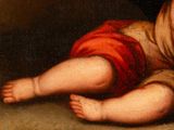 a painting of a baby laying on the ground