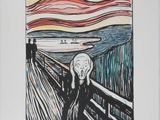 an image of a picture of a painting of a person on a bridge