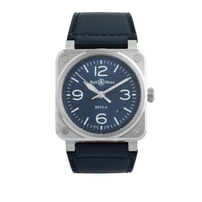Montre Bell & Ross pour homme avec cadran bleu et bracelet en cuir noir