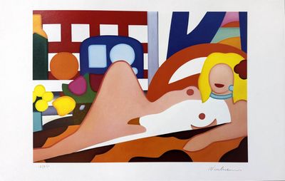 a painting of a woman laying down on a bed