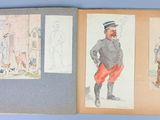 two pages of a book with drawings of men in uniforms