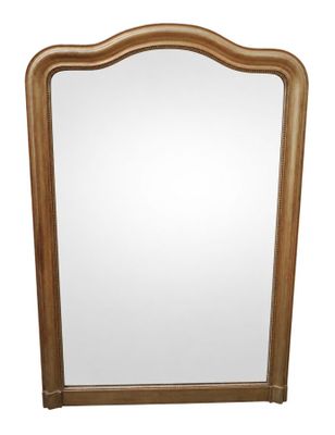 a large mirror with a wooden frame on a white background