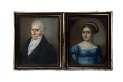 École vers 1820 Homme clivant Paire de fusains sur papier