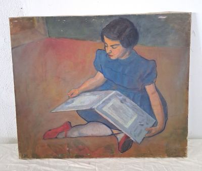 un tableau représentant une petite fille en train de lire un livre