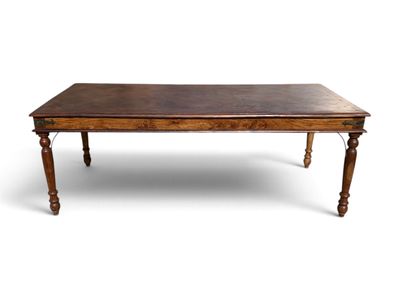 an image of a wooden table with a brown top on a white background