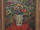 une peinture de fleurs dans un vase sur une table