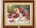 a picture of a painting of fruit on a table
