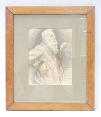 painting of a man in a white coat and a blue tie