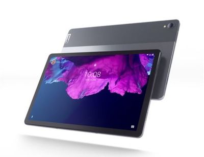 une tablette posée sur une surface blanche