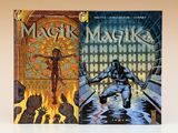 Deux livres intitulés « magick » et « magik » sont posés sur une table