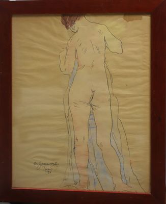 tableau représentant une femme nue debout devant un miroir