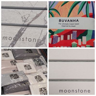 four different images of various types of clothing displayed on a table