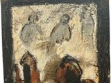 une image représentant une peinture d'une valise sur laquelle figurent les portraits d'un homme et d'une femme