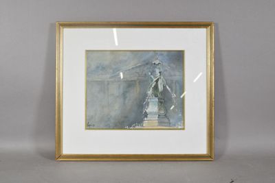 an image of a painting of a statue in a gold frame