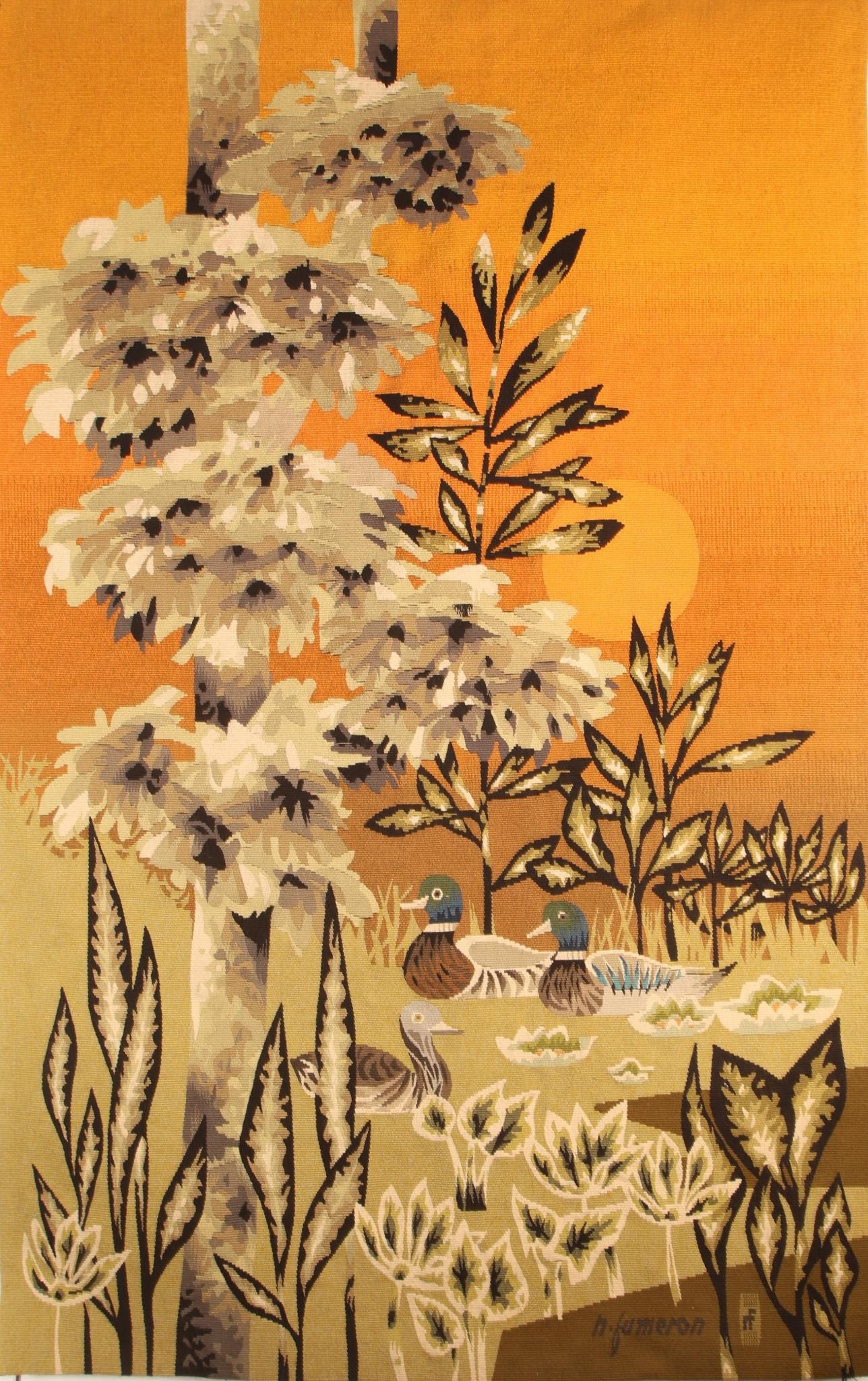 René FUMERON Tapisserie d'AUBUSSON Mare aux canards 103x160 cm