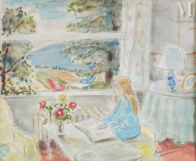 un tableau représentant une femme assise sur un canapé en train de lire un livre