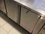 a stainless steel counter top in a commercial kitchen