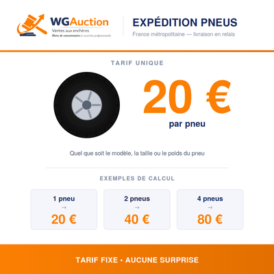 🚚 EXPÉDITION : forfait fixe de 20 € par pneu en relais Franc…