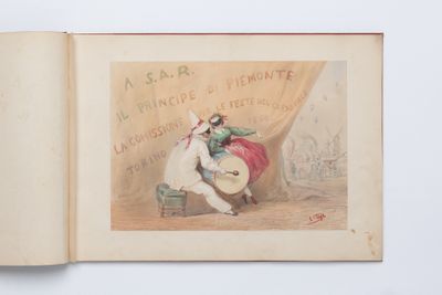 un livre ouvert sur lequel figure l'image d'une femme assise sur une chaise