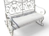 un banc blanc avec une structure métallique sur fond blanc