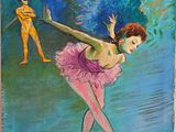 tableau représentant une femme en tutu rose et un homme en chemise jaune